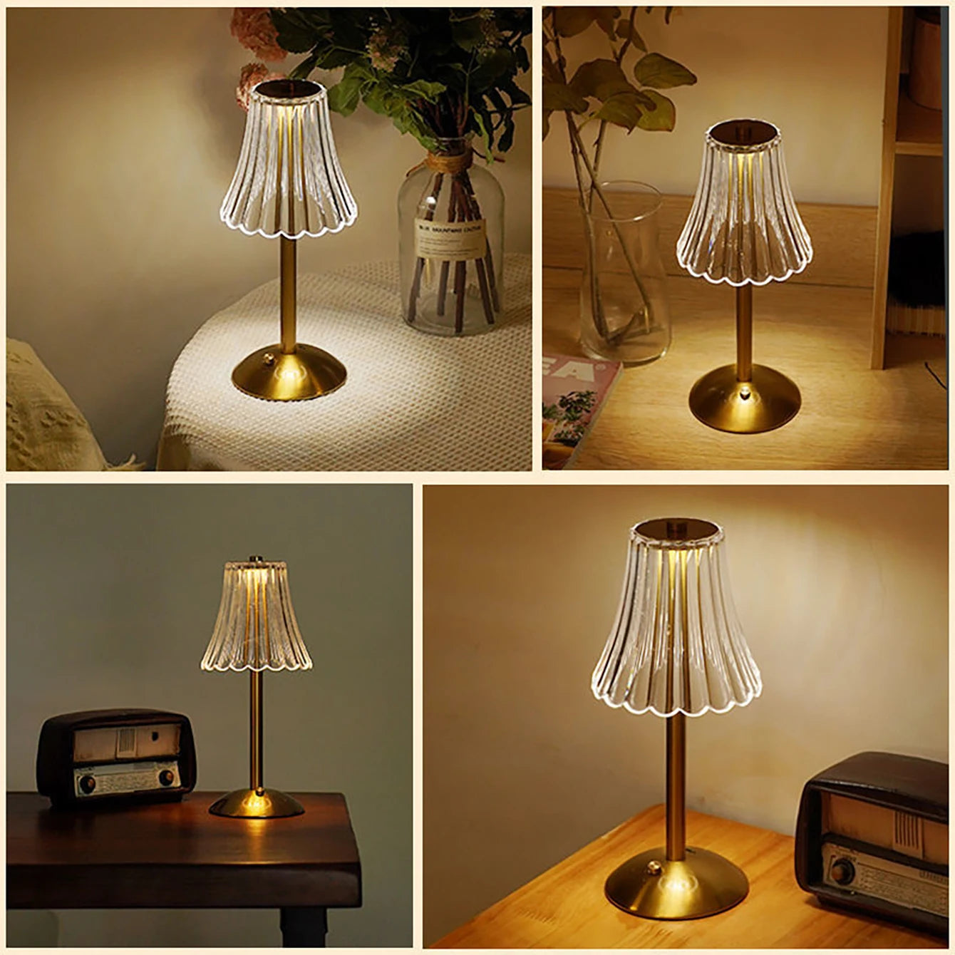 Luminária de mesa retrô de cristal, lâmpada de cabeceira para quarto, atmosfera luxuosa, recarregável, escurecimento, luz led