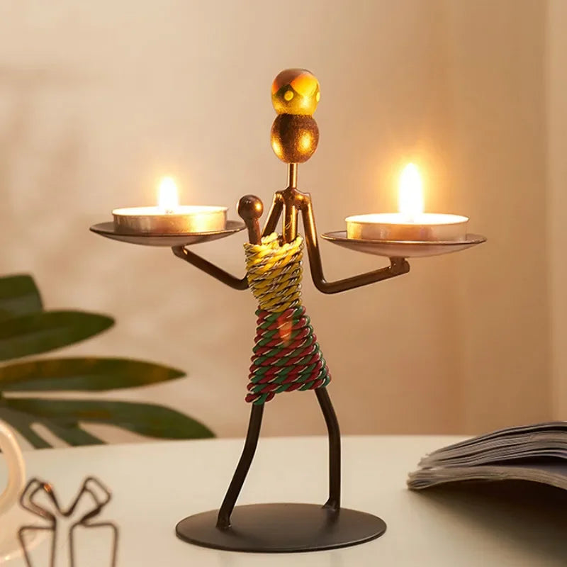 Handmade ferro castiçal, castiçal de metal vintage, artesanato criativo, suporte forjado em miniatura, decoração da sala de estar
