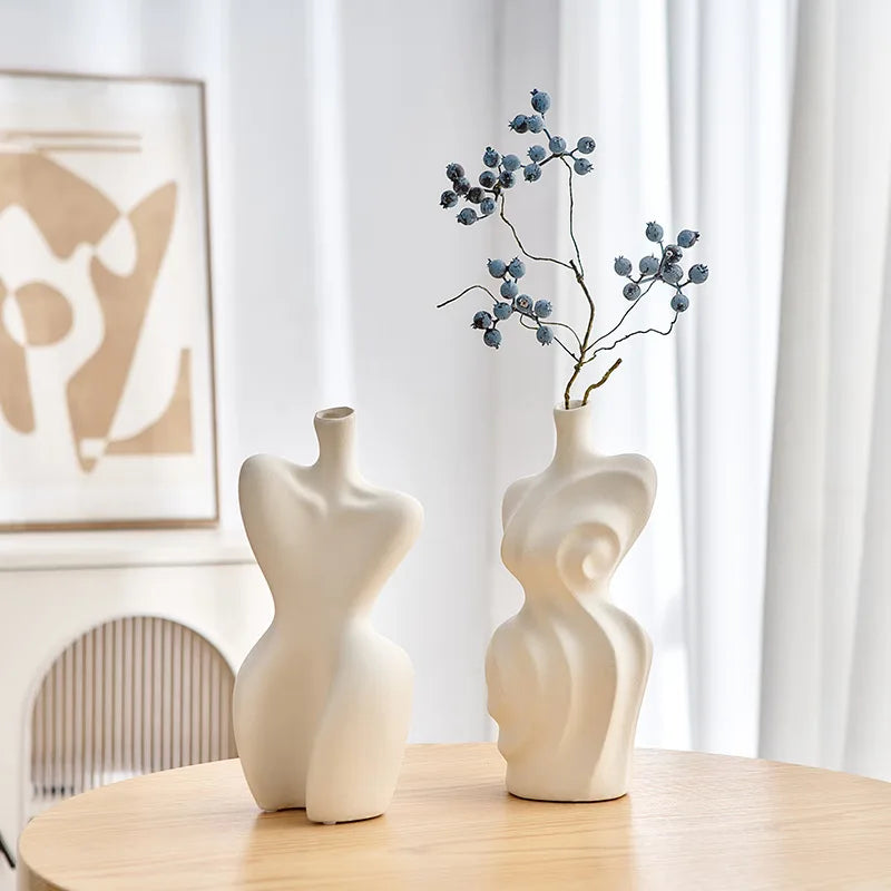 Vaso de flor para decoração de flores, forma feminina, fofo, boho, arte corporal, botão de escultura, decoração moderna