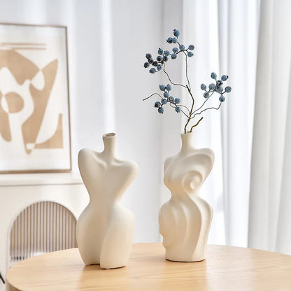 Vaso de flor para decoração de flores, forma feminina, fofo, boho, arte corporal, botão de escultura, decoração moderna