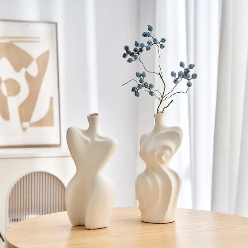 Vaso de flor para decoração de flores, forma feminina, fofo, boho, arte corporal, botão de escultura, decoração moderna