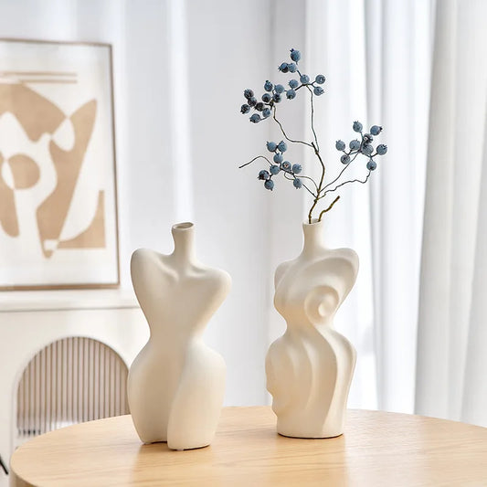 Vaso de flor para decoração de flores, forma feminina, fofo, boho, arte corporal, botão de escultura, decoração moderna