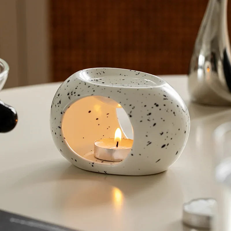 Simples preto vela suporte de aquecimento cerâmica óleo essencial reed difusor forno doméstico spa aromaterapia queimador incenso