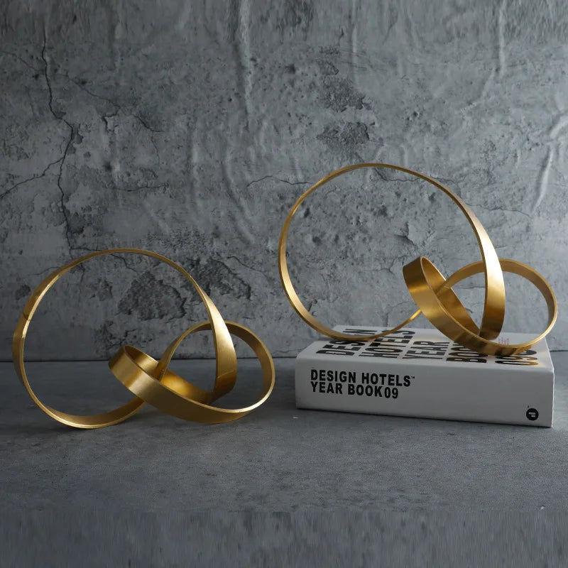 Criativo artesanato de ouro nó linha dourada oco estatueta de metal enrolamento corda estatuetas decorativas acessórios de decoração para casa