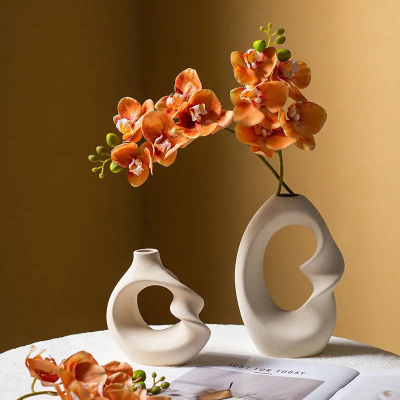 CAPIRON-Conjunto de Vaso Cerâmico Fosco para Decoração de Casa, Pampas Grama, Flor Seca, Acessórios Nórdicos Modernos, Interior de Mesa, Conjunto de 2
