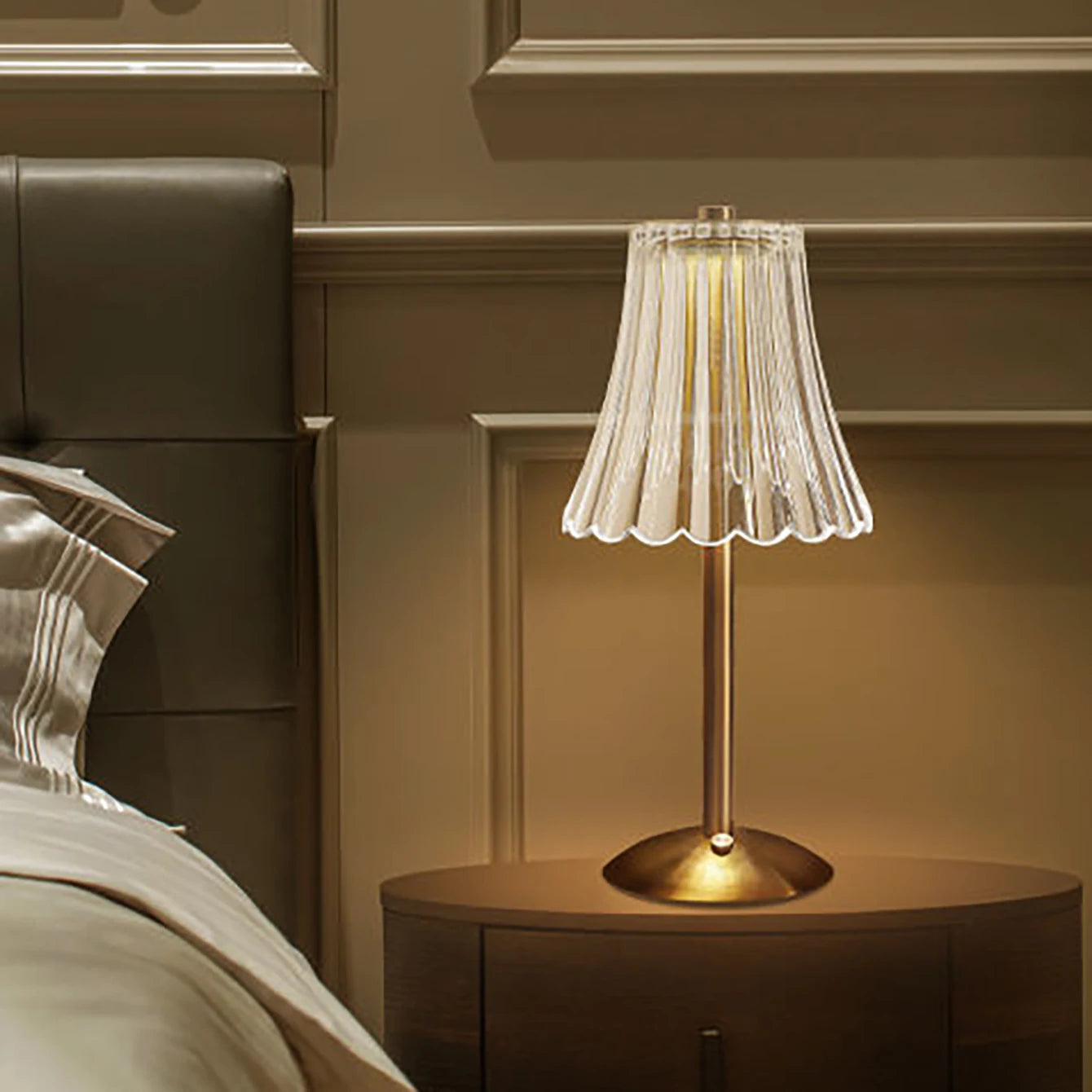 Luminária de mesa retrô de cristal, lâmpada de cabeceira para quarto, atmosfera luxuosa, recarregável, escurecimento, luz led