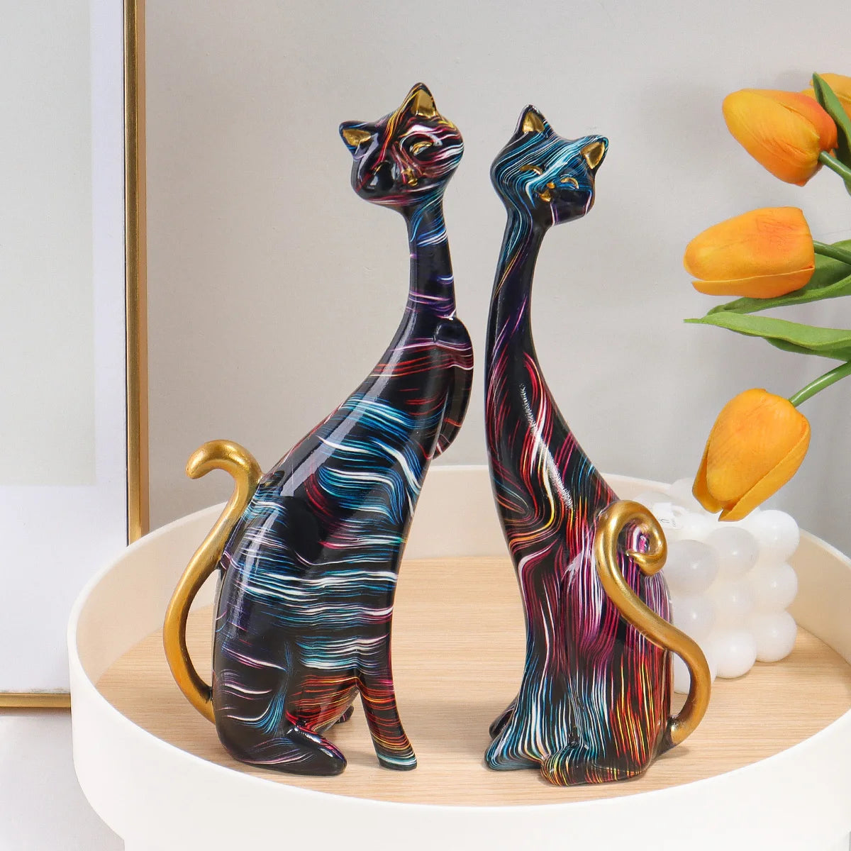Criativo aquarela casal gato escultura resina material casa arte decorativa quarto sala de estar entrada corredor estatueta